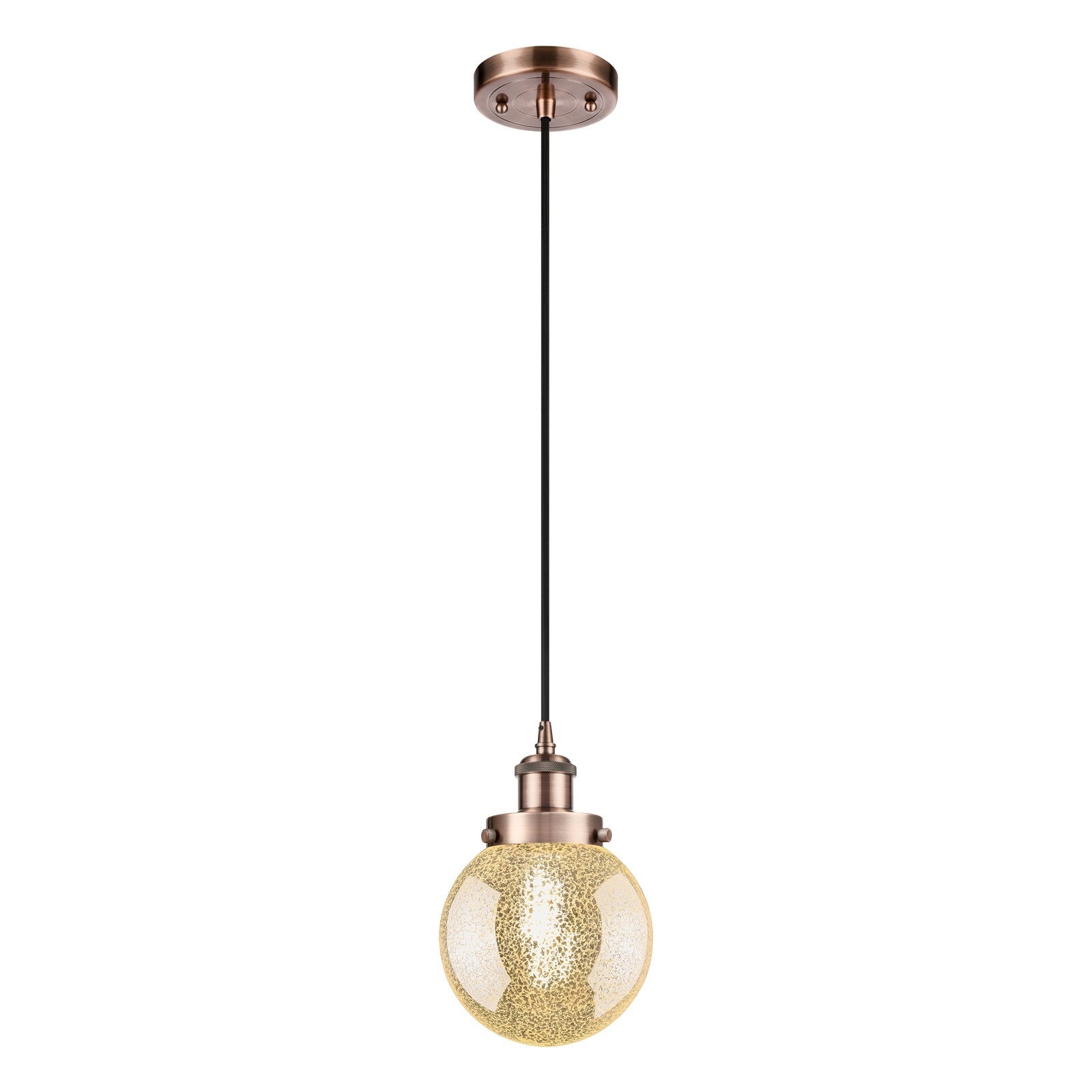 Innovations Beacon 6in 1-Light Mini Pendant | Modern Contempo Antique Copper Steel and Mercury Seeded Glass | Kitchen Island & | Model 916-1P-AC-G208-6