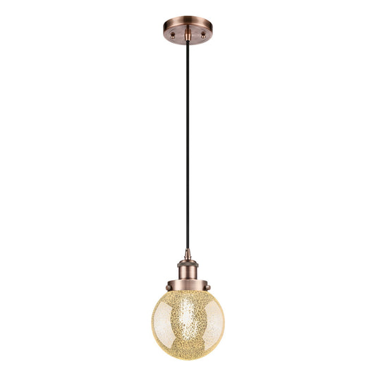 Innovations Beacon 6in 1-Light Mini Pendant | Modern Contempo Antique Copper Steel and Mercury Seeded Glass | Kitchen Island & | Model 916-1P-AC-G208-6