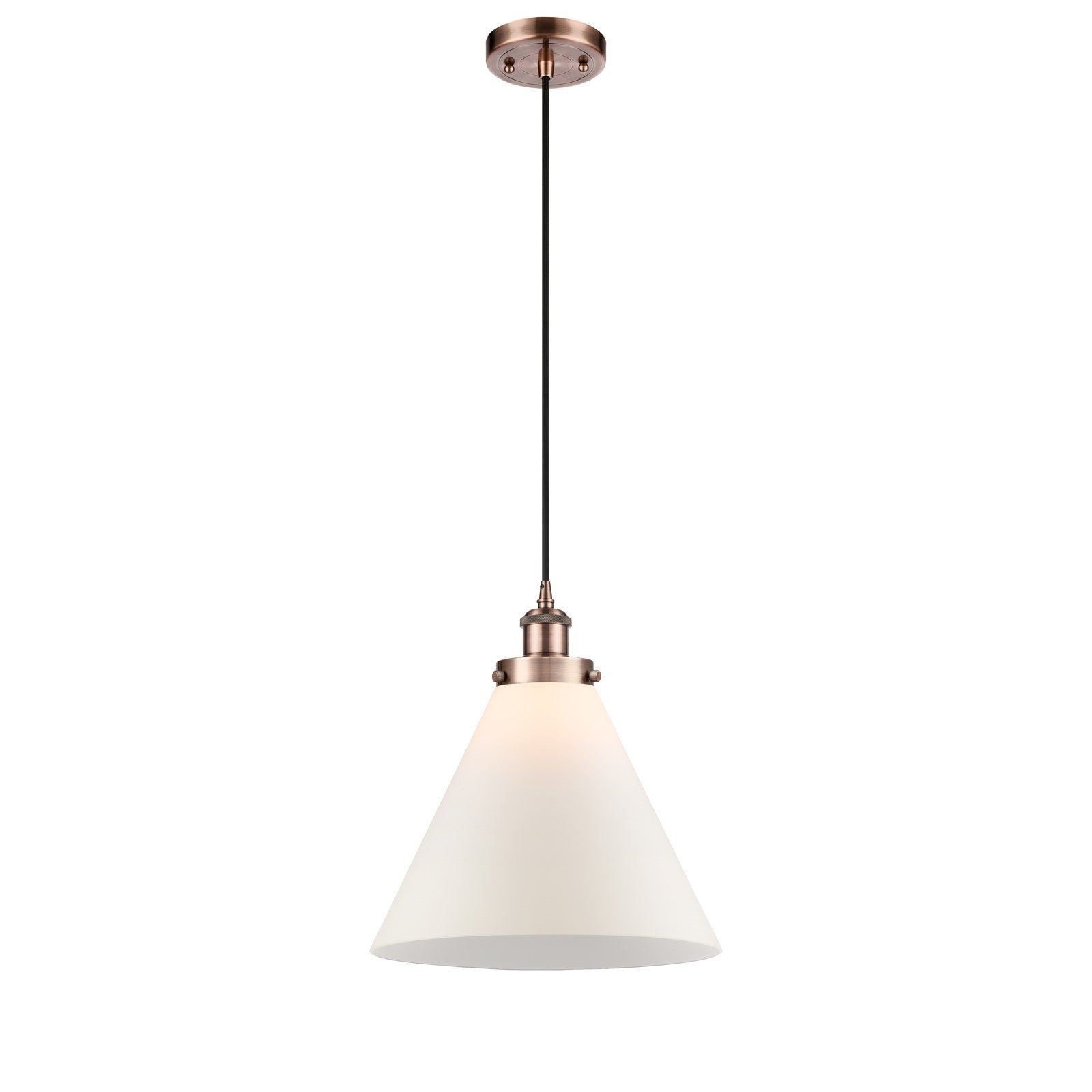 Innovations Cone 12in 1-Light Mini Pendant | Industrial Antique Copper Steel and Matte White Frosted Glass | Kitchen Island & | Model 916-1P-AC-G41-L-LED