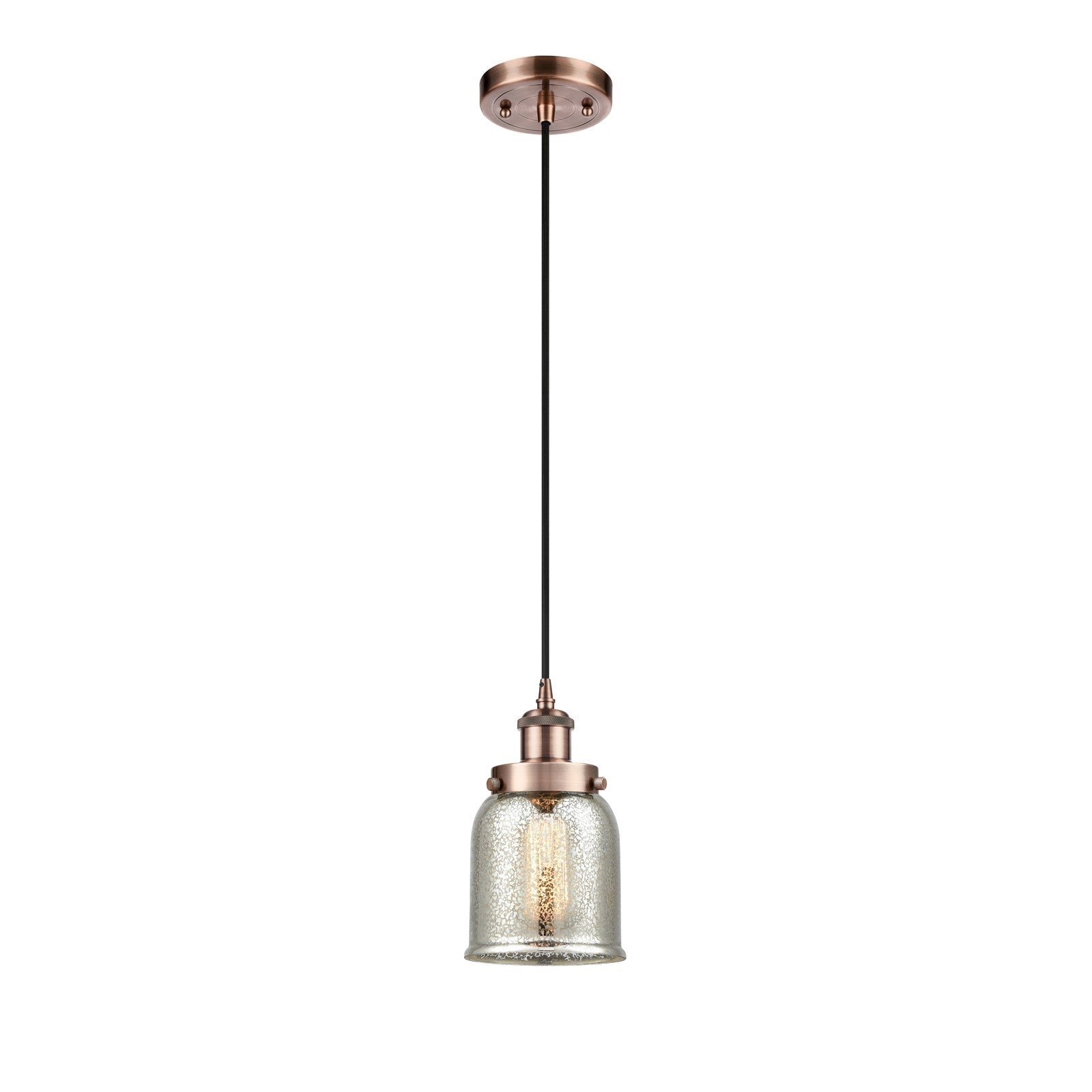 Innovations Bell 5in 1-Light Mini Pendant | Industrial Antique Copper Steel and Silver Plated Mercury Glass | Kitchen Island & | Model 916-1P-AC-G58-LED