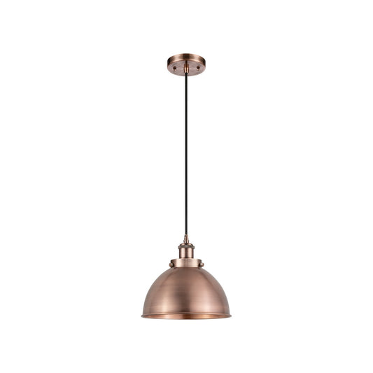 Innovations Derby 10in 1-Light Mini Pendant | Industrial Antique Copper Steel and Cast Brass Metal Shade | Kitchen Island | Model 916-1P-AC-MFD-10-AC-LED