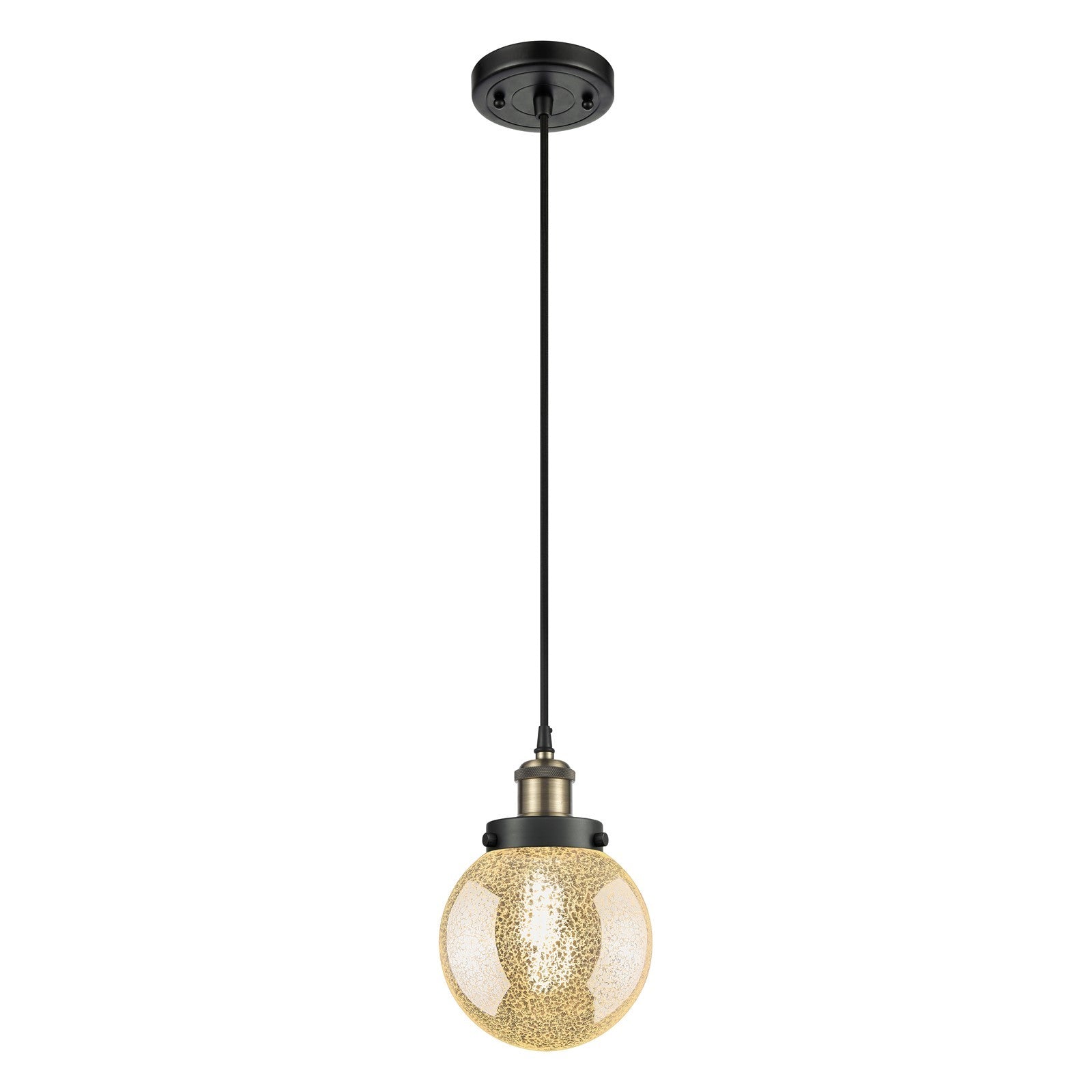 Innovations Beacon 6in 1-Light Mini Pendant | Modern Black Antique Brass Steel and Glass Mercury Seeded Globe | Kitchen Island & | Model 916-1P-BAB-G208-6