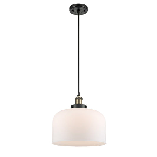 Innovations Bell 12in 1-Light Mini Pendant | Industrial Black Antique Brass and Matte White Frosted Glass | Kitchen Island & | Model 916-1P-BAB-G71-L-LED