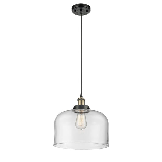 Innovations Bell 12in 1-Light Mini Pendant | Industrial Black Antique Brass and Clear Glass | Kitchen Island & Dining Room | Model 916-1P-BAB-G72-L-LED