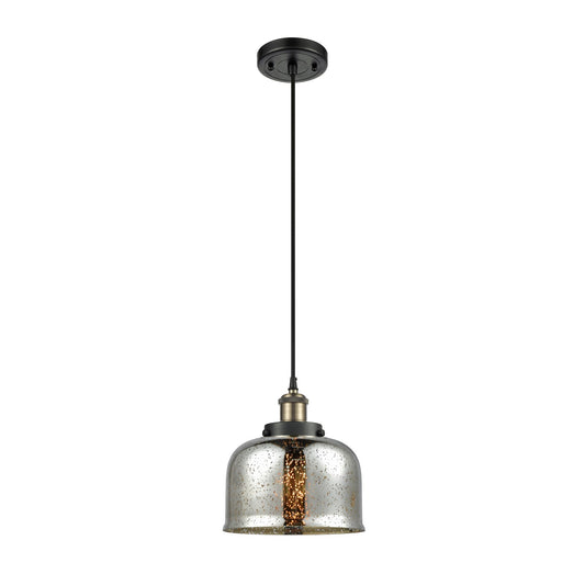 Innovations Bell 8in 1-Light Mini Pendant | Industrial Black Antique Brass Steel and Silver Plated Mercury Glass | Kitchen | Model 916-1P-BAB-G78-LED