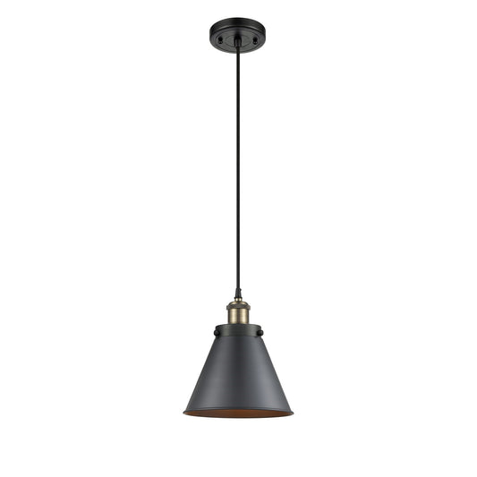 Innovations Appalachian 8in 1-Light Mini Pendant | Industrial Farmhouse Black Antique Brass and Matte Black Metal | Kitchen | Model 916-1P-BAB-M13-BK-LED