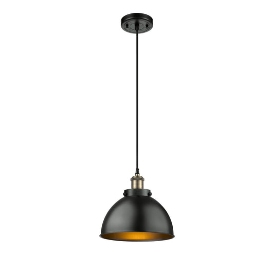 Innovations Derby 10in 1-Light Mini Pendant | Industrial Farmhouse Black Antique Brass and Matte Black Metal | Kitchen | Model 916-1P-BAB-MFD-10-BK-LED