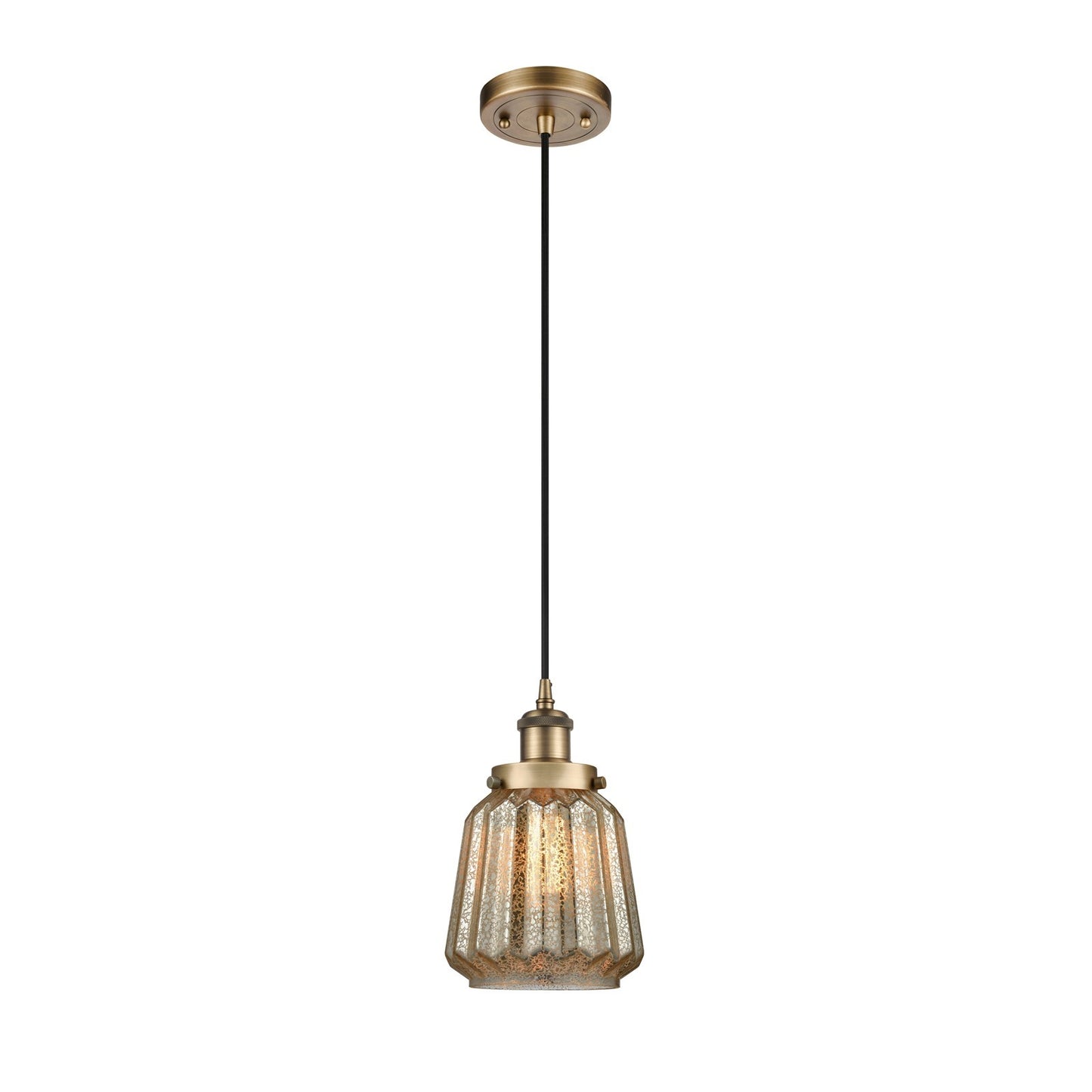 Innovations Chatham 7in 1-Light Mini Pendant | Modern Contempo Brushed Brass Steel and Mercury Ribbed Glass | Kitchen Island & | Model 916-1P-BB-G146
