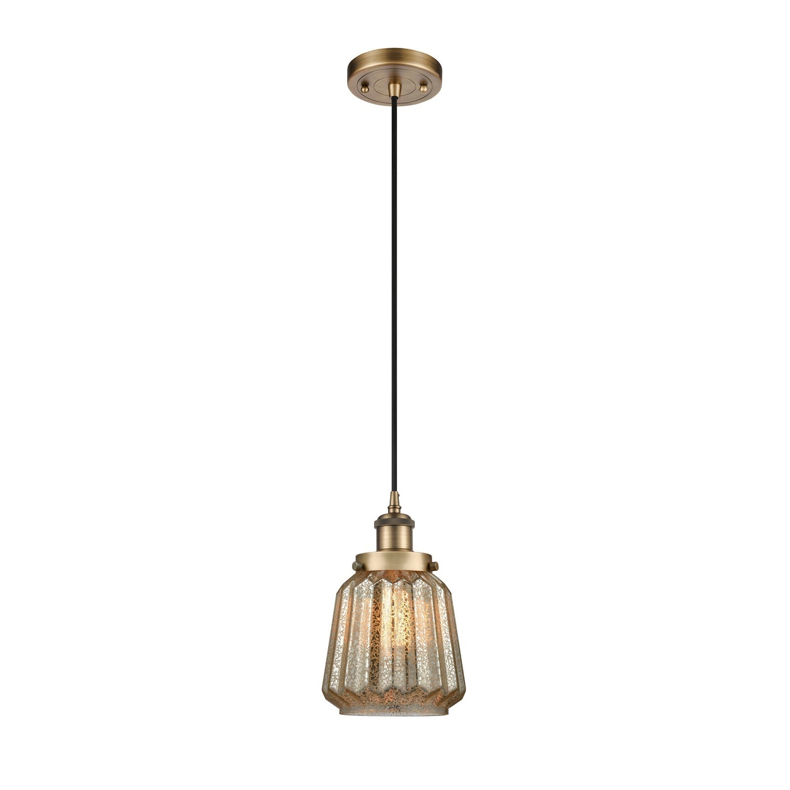 Innovations Chatham 7in 1-Light Mini Pendant | Modern Contempo Brushed Brass Steel and Mercury Ribbed Glass | Kitchen Island & | Model 916-1P-BB-G146