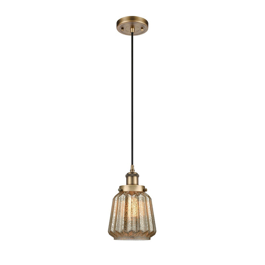 Innovations Chatham 7in 1-Light Mini Pendant | Modern Contempo Brushed Brass Steel and Mercury Ribbed Glass | Kitchen Island & | Model 916-1P-BB-G146