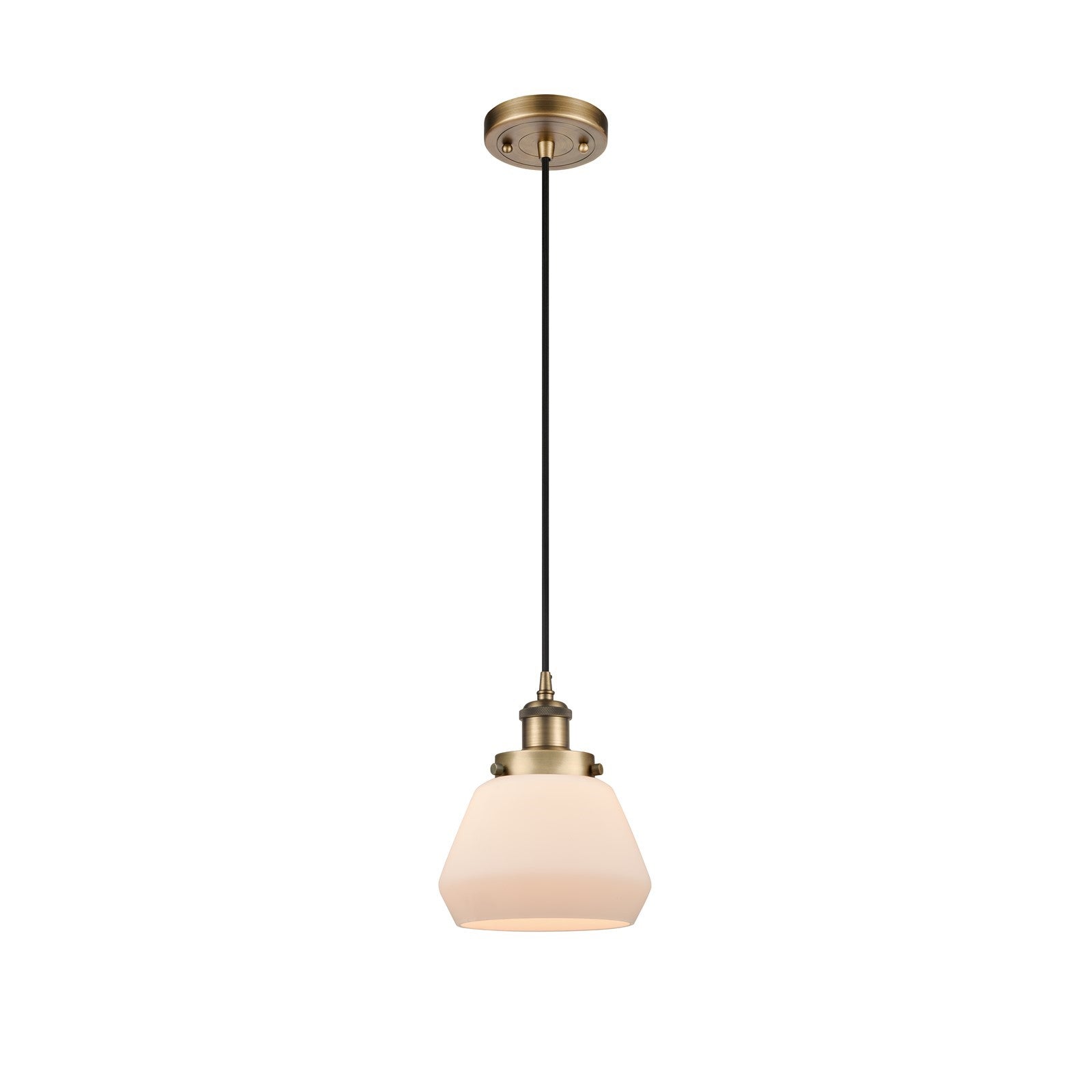 Innovations Fulton 7in 1-Light Mini Pendant | Modern Contempo Brushed Brass Steel and Matte White Frosted Glass | Kitchen Island & | Model 916-1P-BB-G171