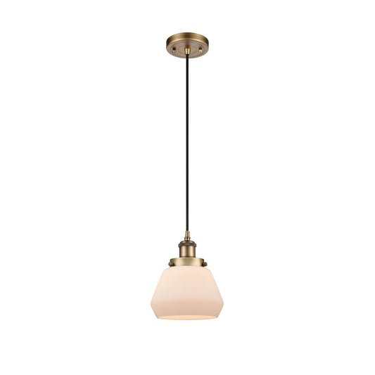 Innovations Fulton 7in 1-Light Mini Pendant | Modern Contempo Brushed Brass Steel and Matte White Frosted Glass | Kitchen Island & | Model 916-1P-BB-G171
