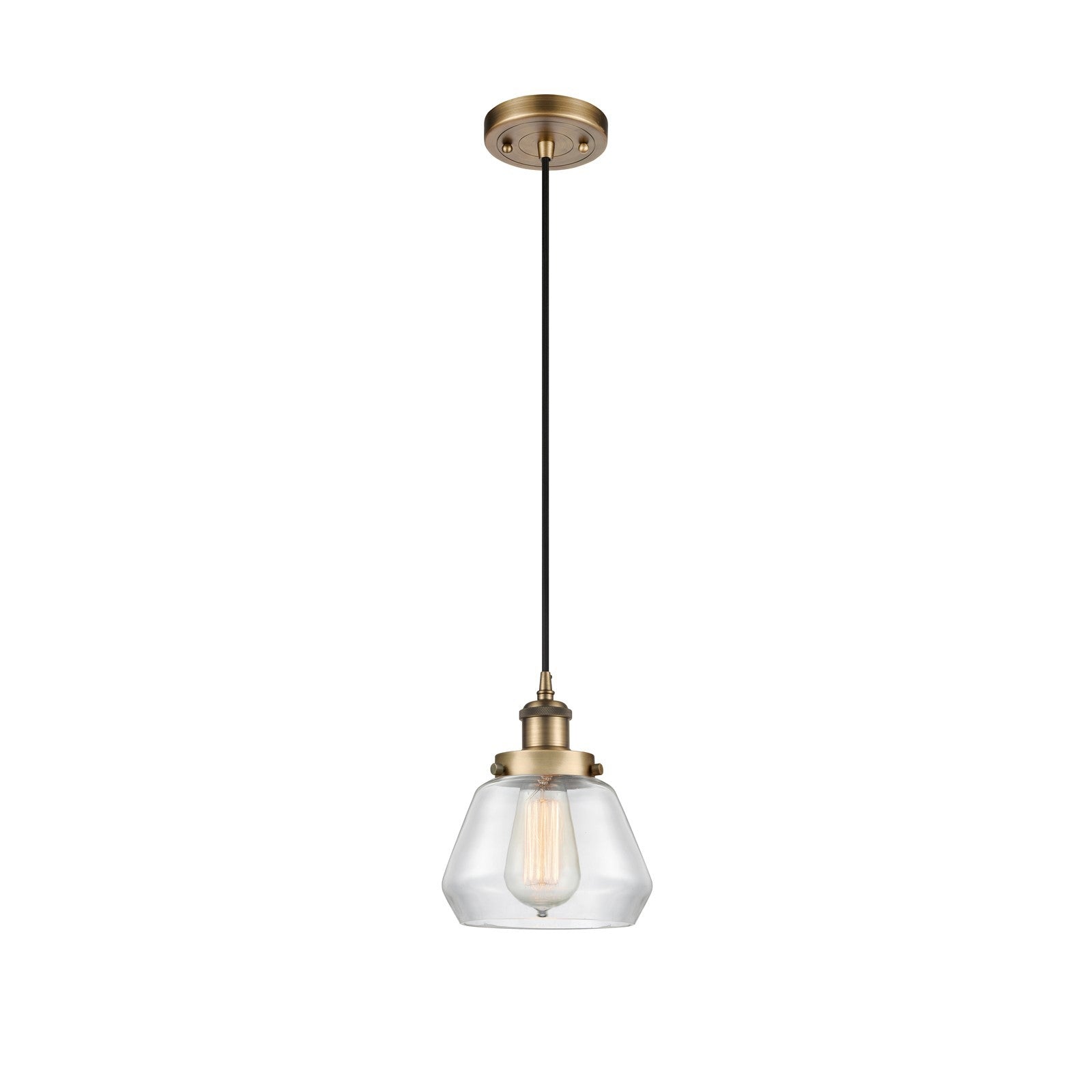 Innovations Fulton 7in 1-Light Mini Pendant | Modern Contempo Brushed Brass Steel and Clear Glass | Kitchen Island & Dining Room | Model 916-1P-BB-G172