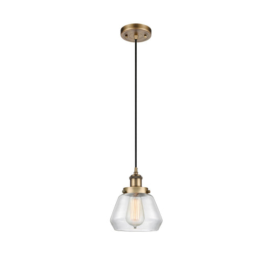 Innovations Fulton 7in 1-Light Mini Pendant | Modern Contempo Brushed Brass Steel and Clear Glass | Kitchen Island & Dining Room | Model 916-1P-BB-G172