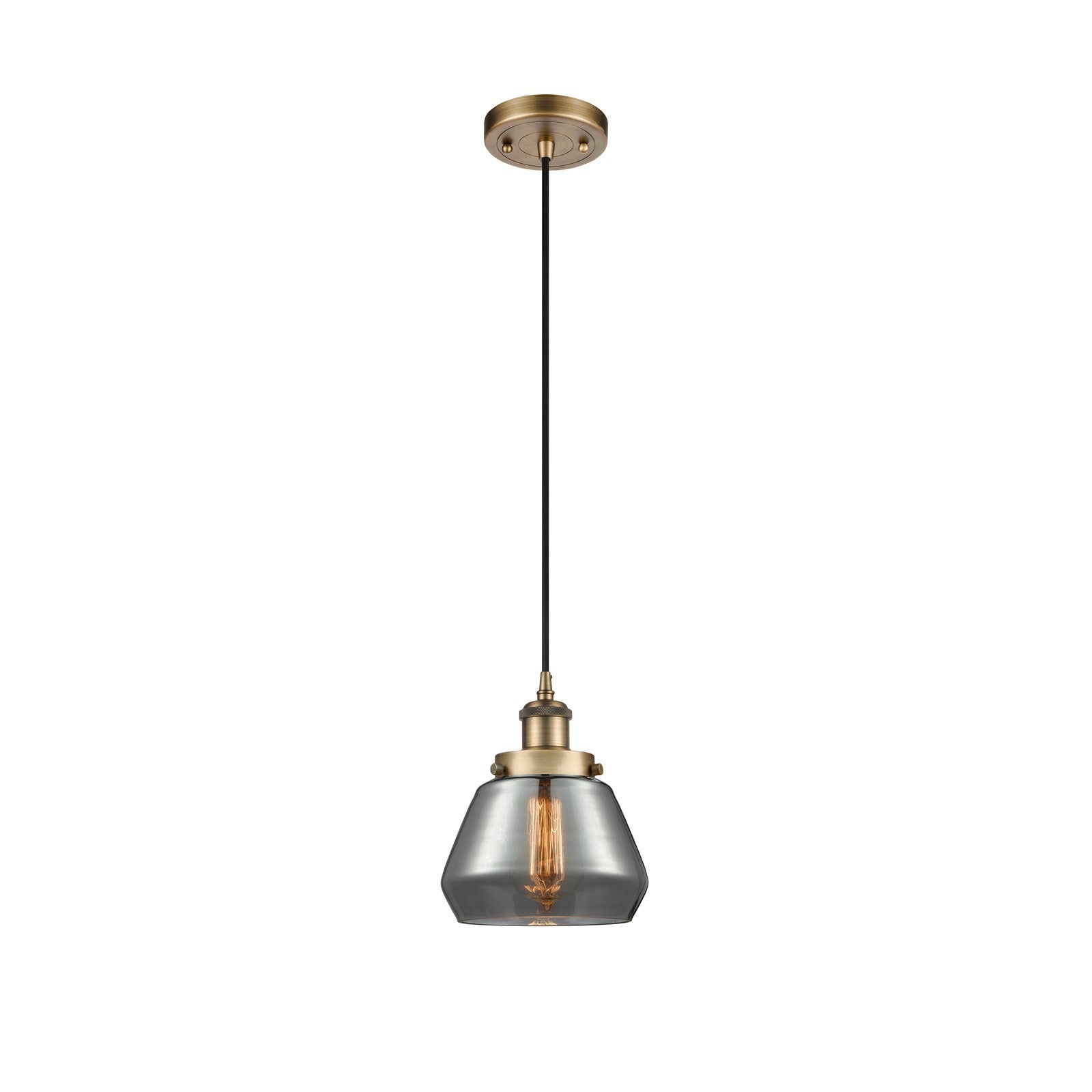 Innovations Fulton 7in 1-Light Mini Pendant | Modern Contempo Brushed Brass Steel and Light Smoke Glass | Kitchen Island & Dining | Model 916-1P-BB-G173