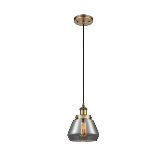 Innovations Fulton 7in 1-Light Mini Pendant | Modern Contempo Brushed Brass Steel and Light Smoke Glass | Kitchen Island & Dining | Model 916-1P-BB-G173