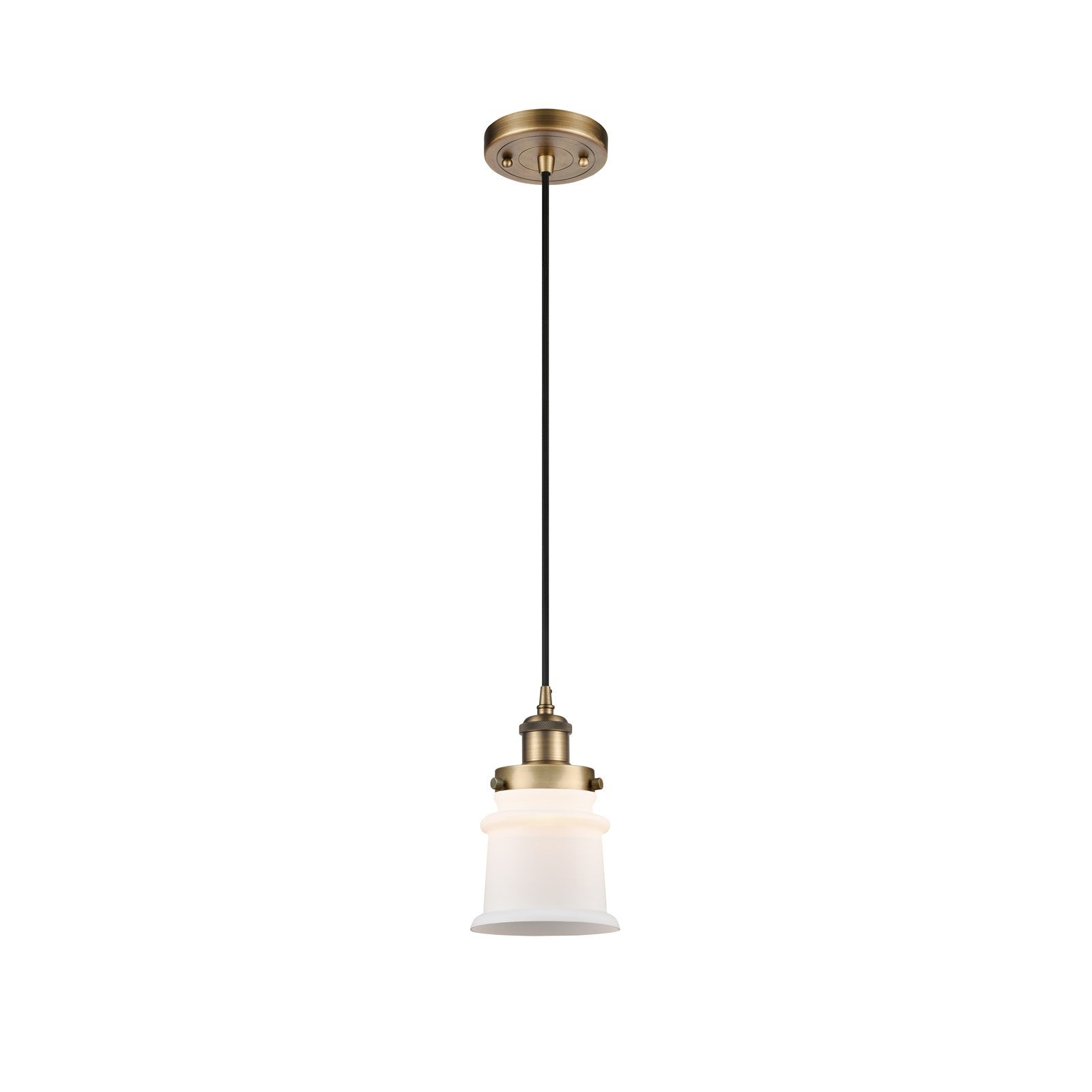 Innovations Canton 5.25in 1-Light Mini Pendant | Modern Transitional Brushed Brass Steel and Matte White Frosted Glass | Kitchen | Model 916-1P-BB-G181S