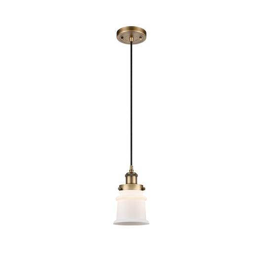 Innovations Canton 5.25in 1-Light Mini Pendant | Modern Transitional Brushed Brass Steel and Matte White Frosted Glass | Kitchen | Model 916-1P-BB-G181S