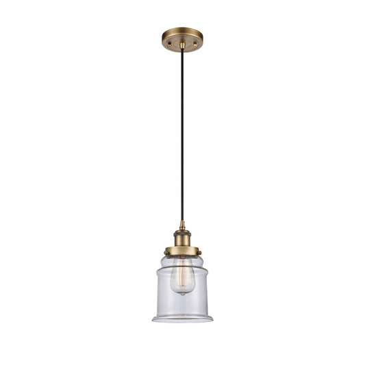 Innovations Canton 6in 1-Light Mini Pendant | Modern Transitional Brushed Brass Steel and Clear Glass | Kitchen Island & Dining | Model 916-1P-BB-G182