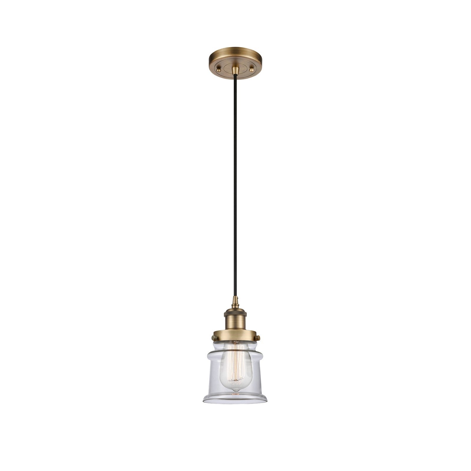 Innovations Canton 5.25in 1-Light Mini Pendant | Modern Transitional Brushed Brass Steel and Clear Glass | Kitchen Island & Dining | Model 916-1P-BB-G182S
