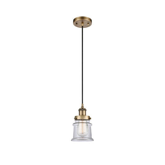 Innovations Canton 5.25in 1-Light Mini Pendant | Modern Transitional Brushed Brass Steel and Clear Glass | Kitchen Island & Dining | Model 916-1P-BB-G182S