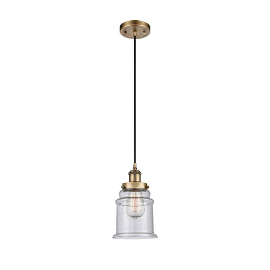 Innovations Canton 6in 1-Light Mini Pendant | Modern Contempo Brushed Brass Steel and Seedy Glass | Kitchen Island & Dining Room | Model 916-1P-BB-G184