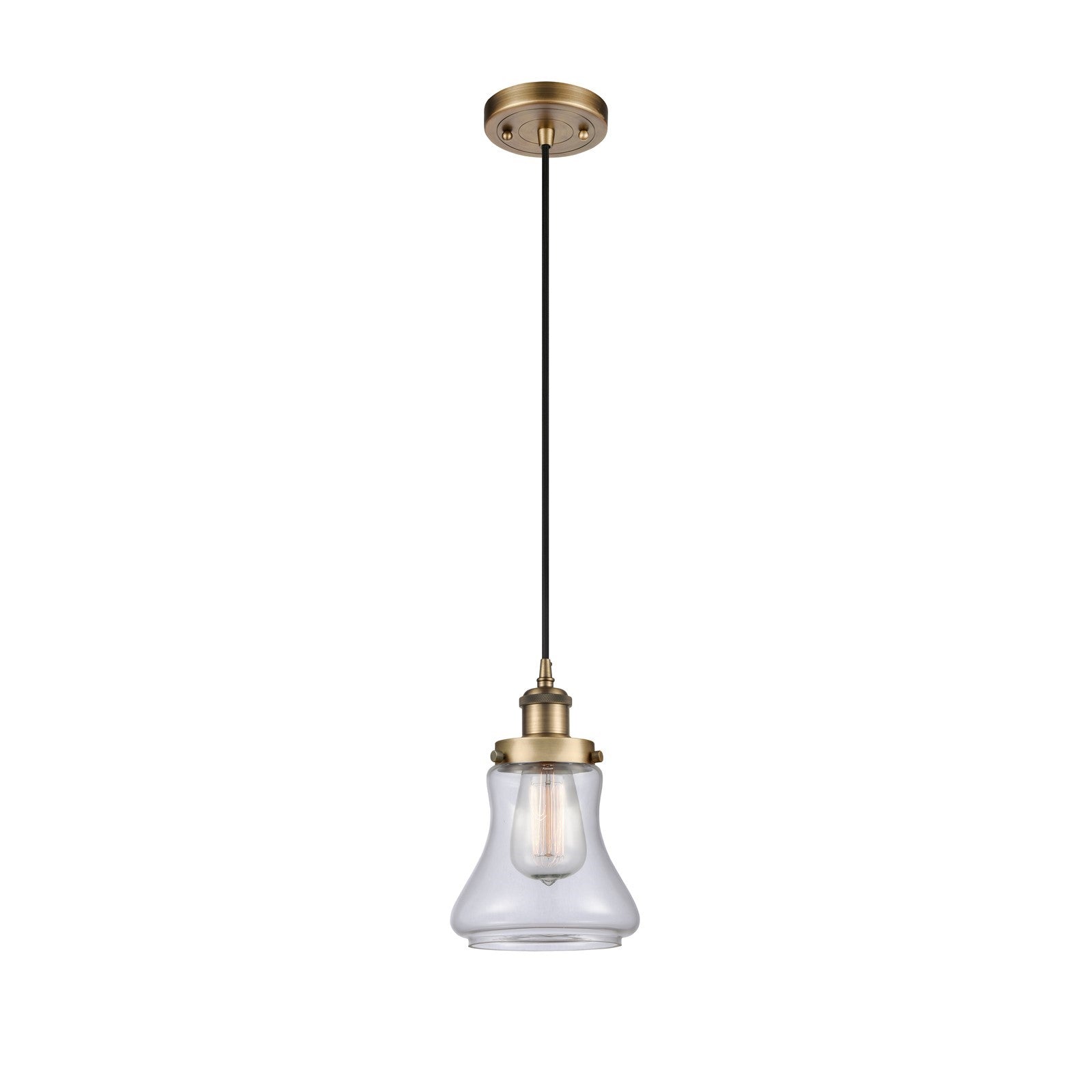 Innovations Bellmont 6.125in 1-Light Mini Pendant | Modern Contempo Brushed Brass Steel and Clear Glass | Kitchen Island & Dining | Model 916-1P-BB-G192