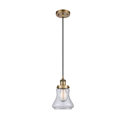 Innovations Bellmont 6.125in 1-Light Mini Pendant | Modern Contempo Brushed Brass Steel and Clear Glass | Kitchen Island & Dining | Model 916-1P-BB-G192