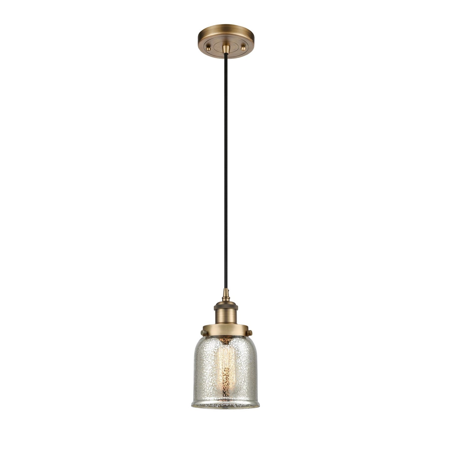 Innovations Bell 5in 1-Light Mini Pendant | Industrial Brushed Brass and Silver Plated Mercury Glass | Kitchen Island & Dining | Model 916-1P-BB-G58-LED