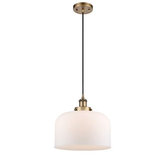 Innovations Bell 12in 1-Light Mini Pendant | Industrial Brushed Brass Steel and Matte White Frosted Glass | Kitchen Island & | Model 916-1P-BB-G71-L-LED