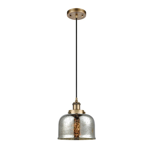 Innovations Bell 8in 1-Light Mini Pendant | Industrial Brushed Brass and Silver Plated Mercury Glass | Kitchen Island & Dining | Model 916-1P-BB-G78-LED