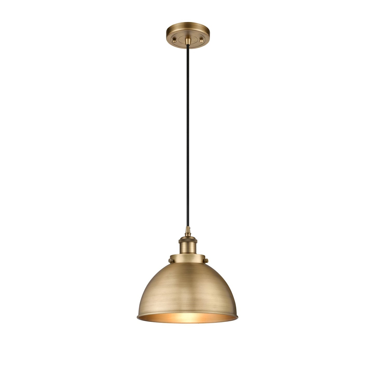 Innovations Derby 10in 1-Light Mini Pendant | Industrial Brushed Brass Steel and Brushed Brass Metal Dome Shade | Kitchen | Model 916-1P-BB-MFD-10-BB-LED