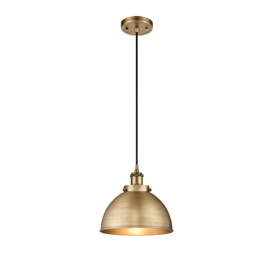 Innovations Derby 10in 1-Light Mini Pendant | Industrial Brushed Brass Steel and Brushed Brass Metal Dome Shade | Kitchen | Model 916-1P-BB-MFD-10-BB-LED