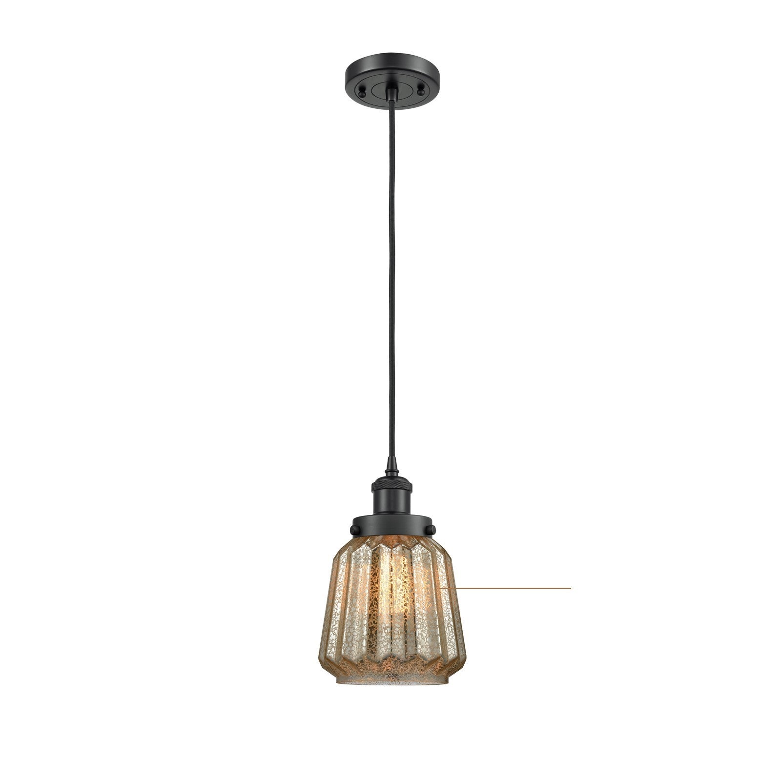 Innovations Chatham 7in 1-Light Mini Pendant | Modern Matte Black Steel and Mercury Ribbed Glass Shade | Kitchen Island & Dining | Model 916-1P-BK-G146