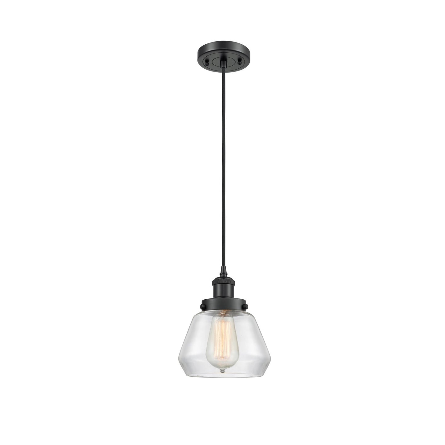 Innovations Fulton 7in 1-Light Mini Pendant | Modern Contempo Matte Black Steel and Clear Glass | Kitchen Island & Dining Room | Model 916-1P-BK-G172