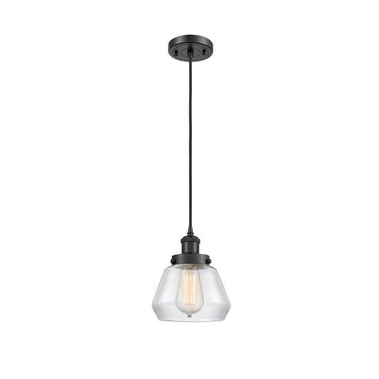 Innovations Fulton 7in 1-Light Mini Pendant | Modern Contempo Matte Black Steel and Clear Glass | Kitchen Island & Dining Room | Model 916-1P-BK-G172