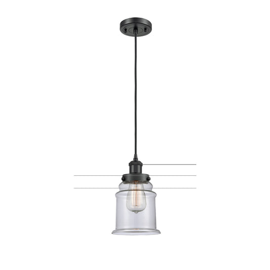 Innovations Canton 6in 1-Light Mini Pendant | Modern Contempo Matte Black Steel and Clear Glass | Kitchen Island & Dining Room | Model 916-1P-BK-G182