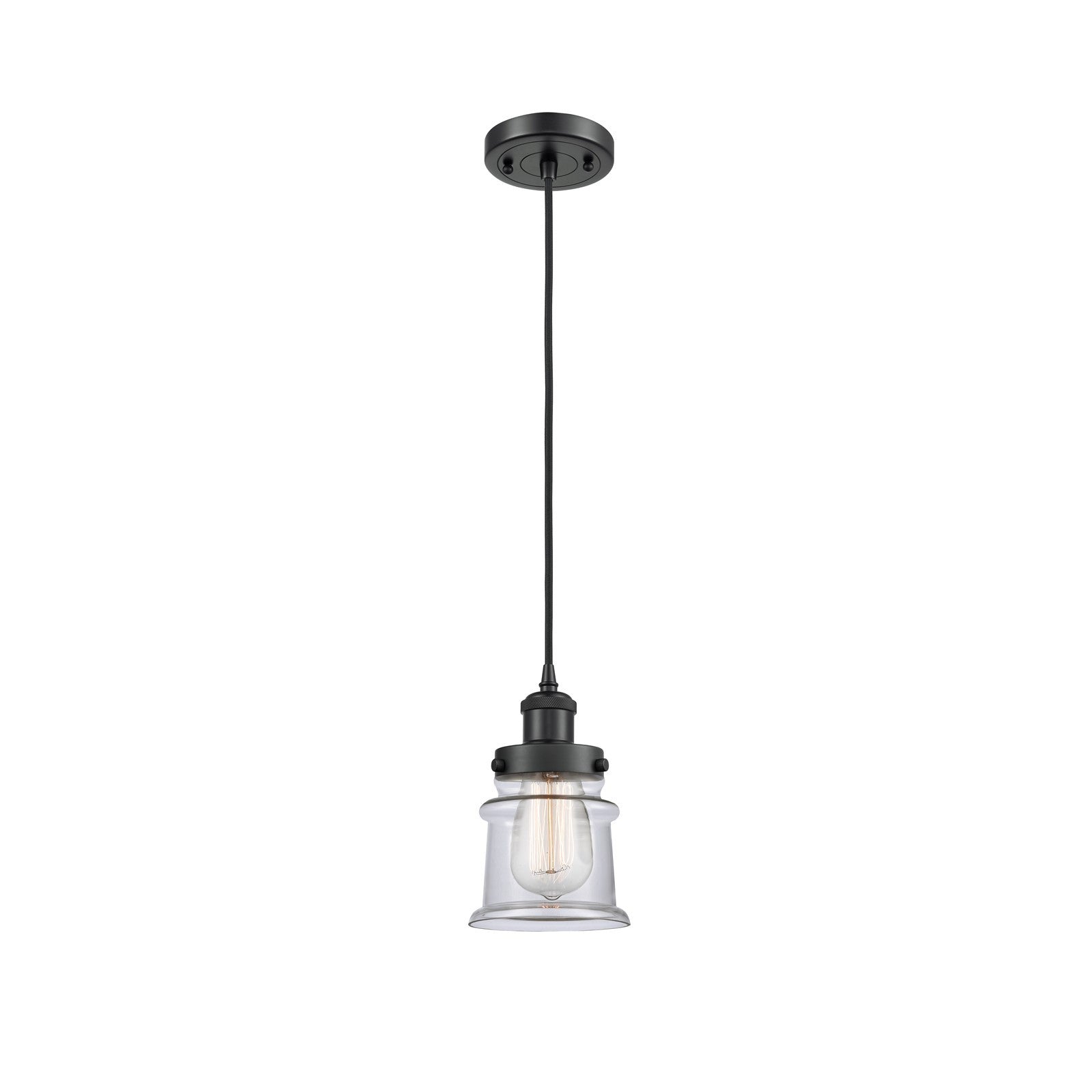 Innovations Canton 5.25in 1-Light Mini Pendant | Modern Contempo Matte Black Steel and Clear Glass | Kitchen Island & Dining Room | Model 916-1P-BK-G182S
