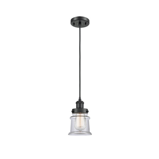 Innovations Canton 5.25in 1-Light Mini Pendant | Modern Contempo Matte Black Steel and Clear Glass | Kitchen Island & Dining Room | Model 916-1P-BK-G182S