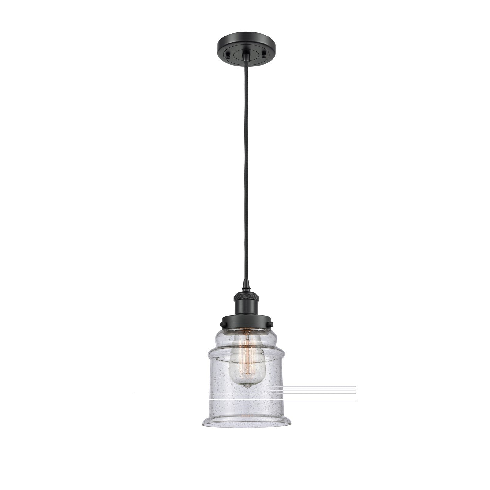 Innovations Canton 6in 1-Light Mini Pendant | Modern Contempo Matte Black Steel and Seedy Glass | Kitchen Island & Dining Room | Model 916-1P-BK-G184