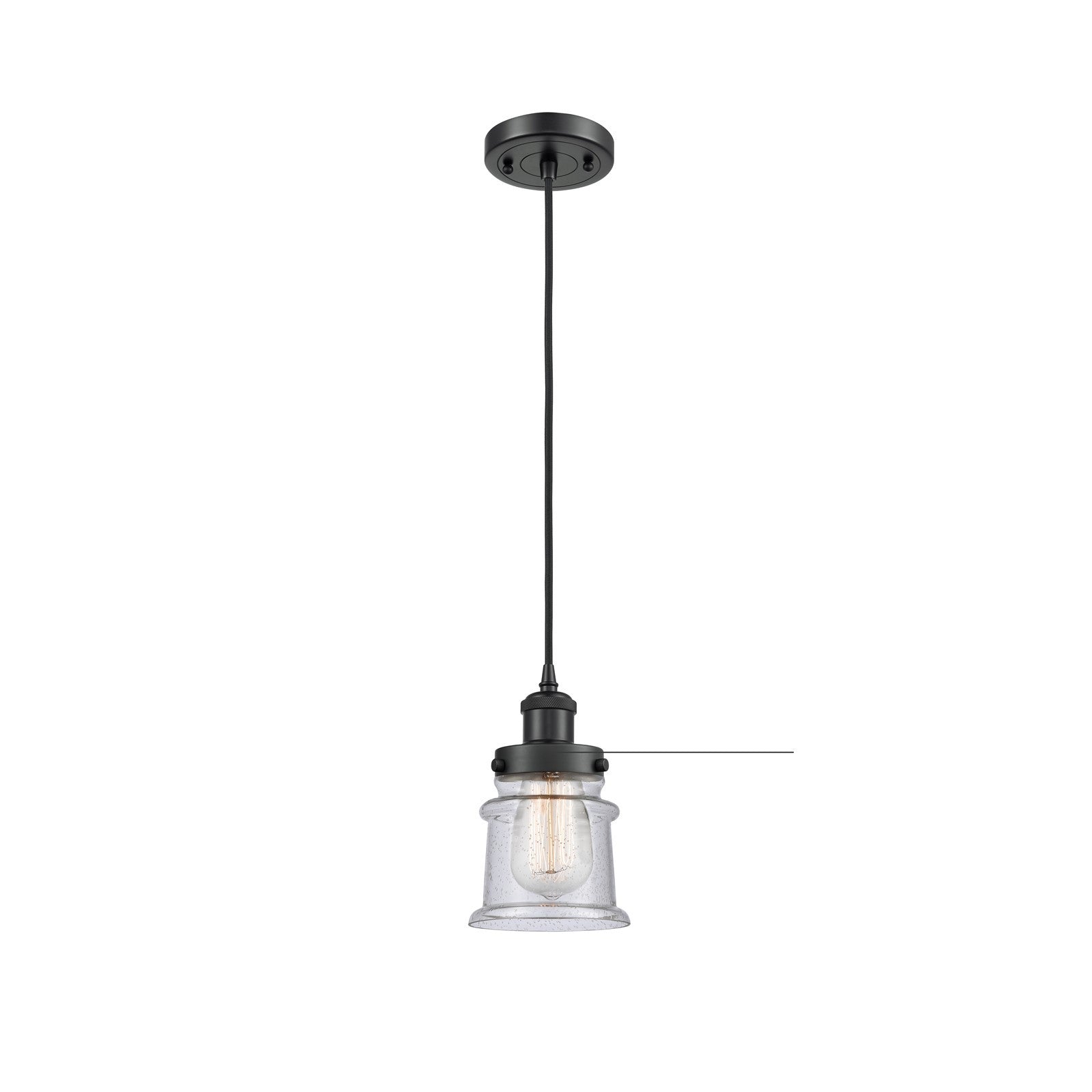 Innovations Canton 5.25in 1-Light Mini Pendant | Modern Contempo Matte Black Steel and Seedy Glass | Kitchen Island & Dining Room | Model 916-1P-BK-G184S