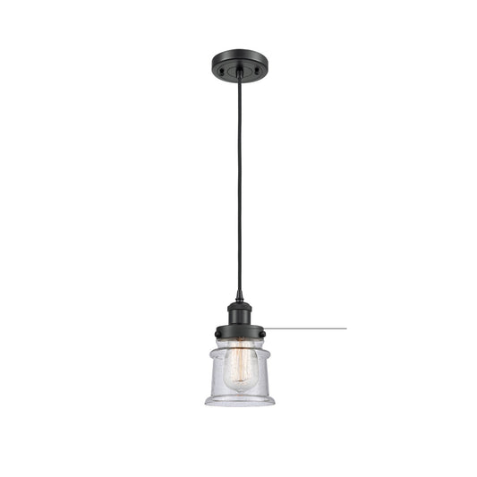 Innovations Canton 5.25in 1-Light Mini Pendant | Modern Contempo Matte Black Steel and Seedy Glass | Kitchen Island & Dining Room | Model 916-1P-BK-G184S