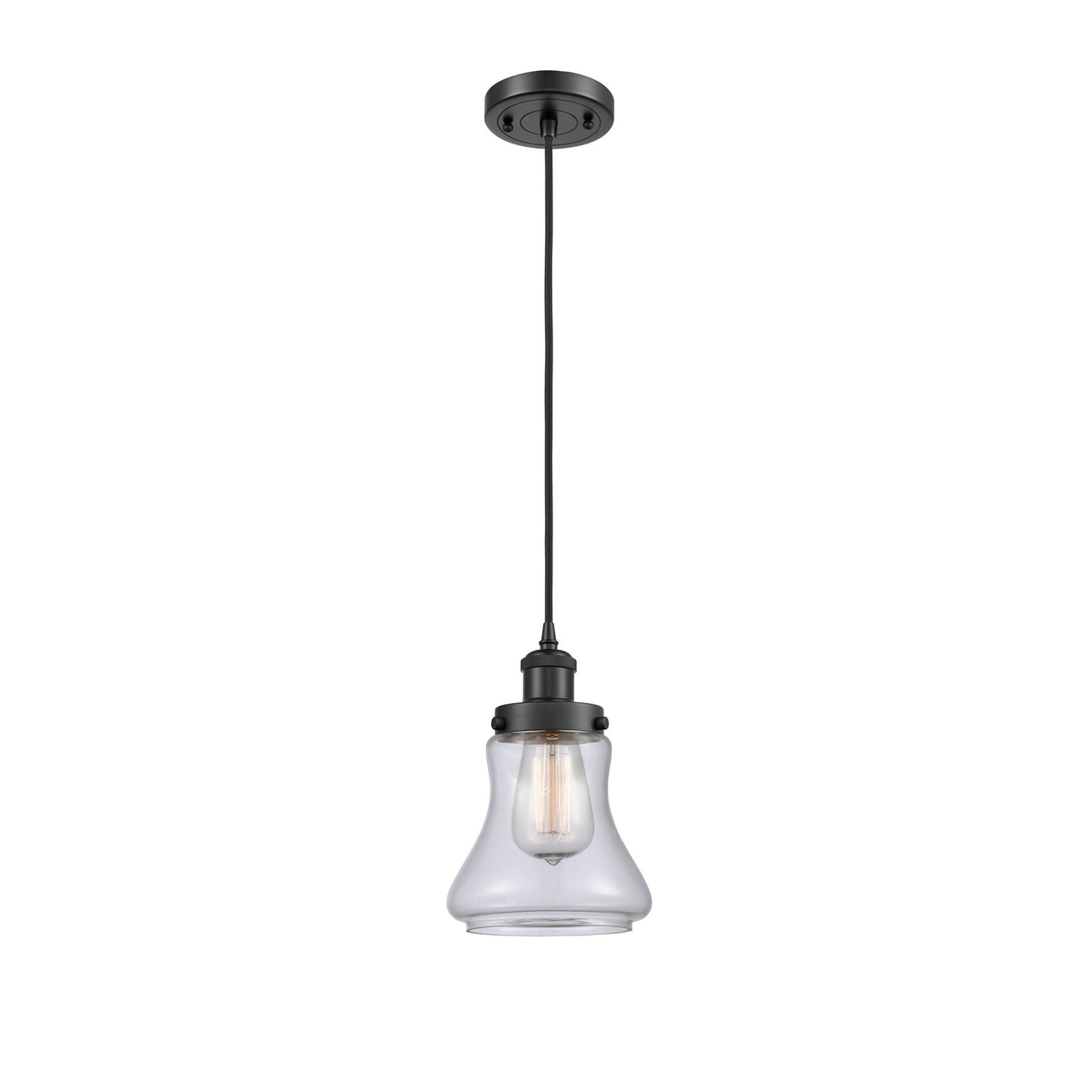 Innovations Bellmont 6in 1-Light Mini Pendant | Modern Transitional Matte Black Steel and Clear Glass | Kitchen Island & Dining | Model 916-1P-BK-G192