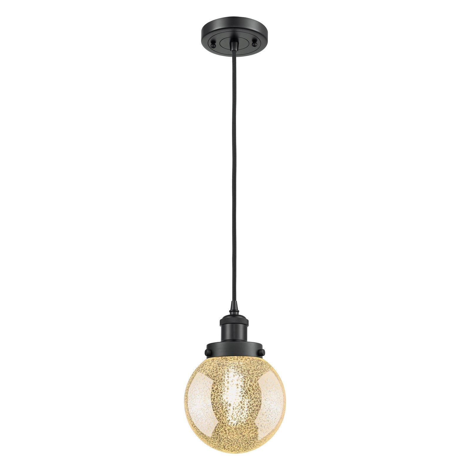 Innovations Beacon 6in 1-Light Mini Pendant | Modern Transitional Matte Black Steel and Mercury Seeded Glass | Kitchen Island & | Model 916-1P-BK-G208-6