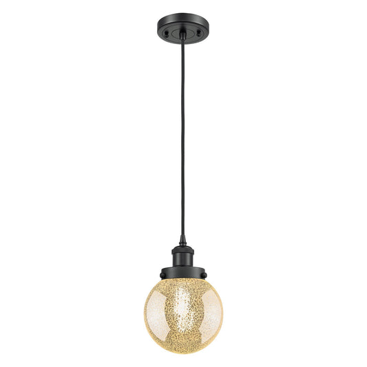 Innovations Beacon 6in 1-Light Mini Pendant | Modern Transitional Matte Black Steel and Mercury Seeded Glass | Kitchen Island & | Model 916-1P-BK-G208-6