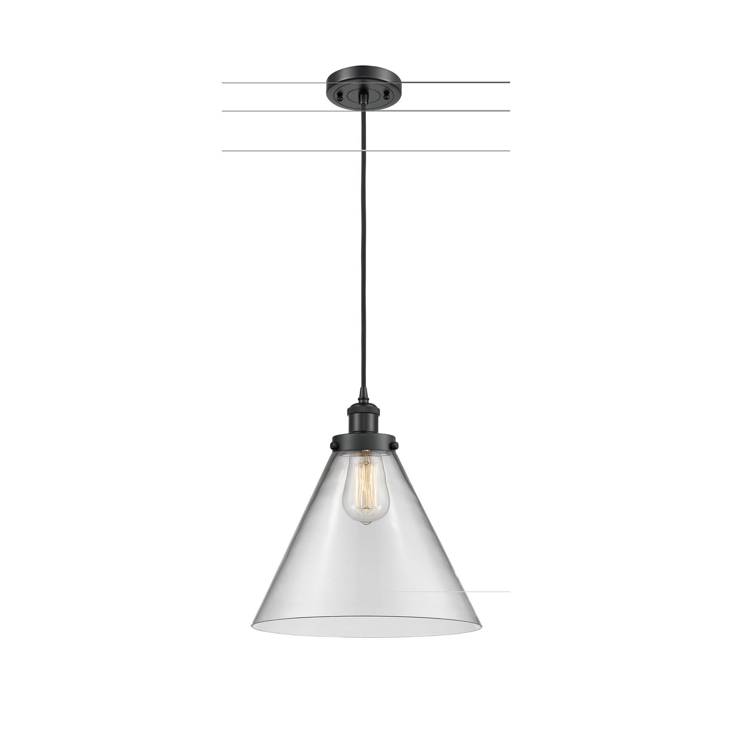 Innovations Cone 12in 1-Light Mini Pendant | Industrial Matte Black Steel and Clear Glass | Kitchen Island & Dining Room | Model 916-1P-BK-G42-L