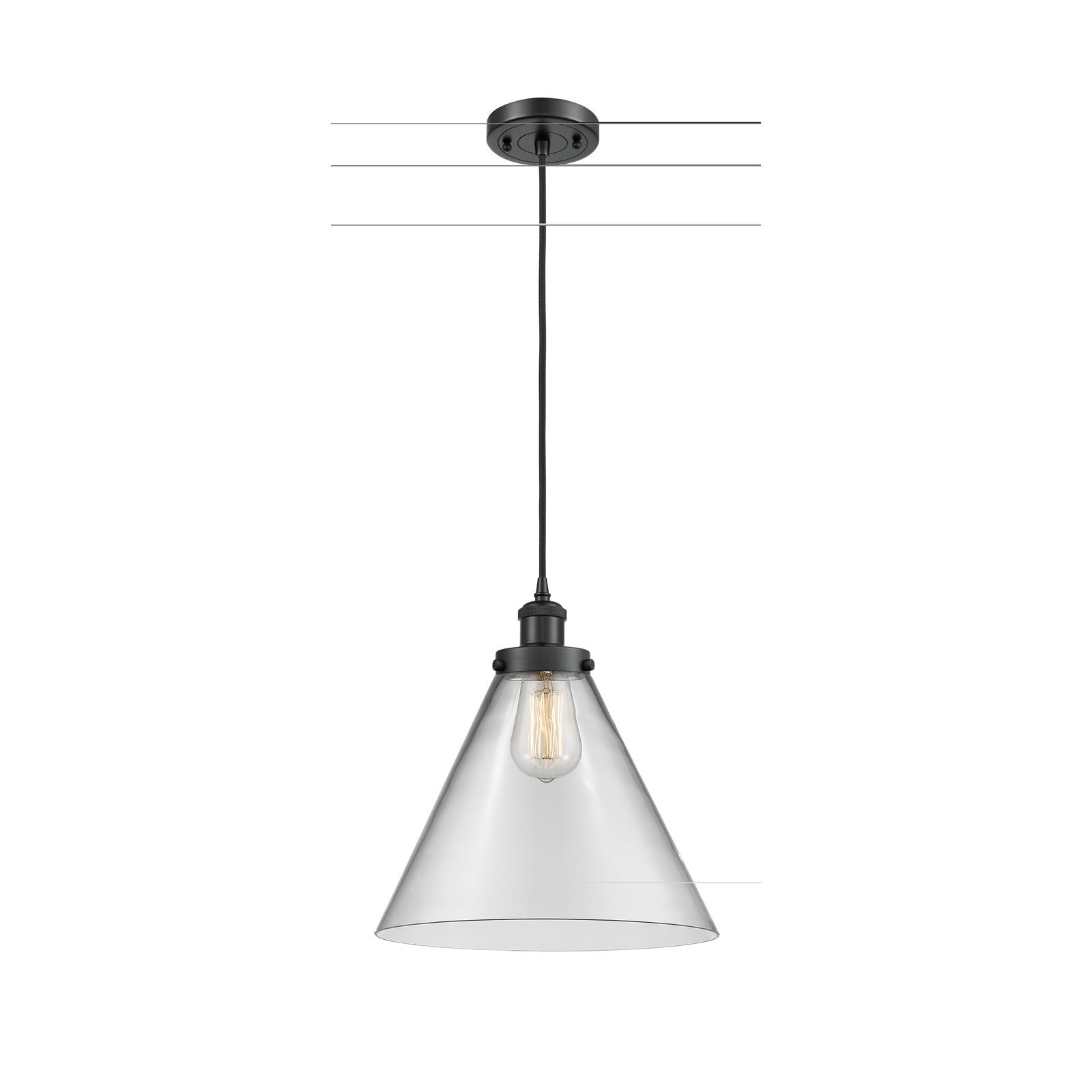 Innovations Cone 12in 1-Light Mini Pendant | Industrial Matte Black Steel and Clear Glass | Kitchen Island & Dining Room | Model 916-1P-BK-G42-L