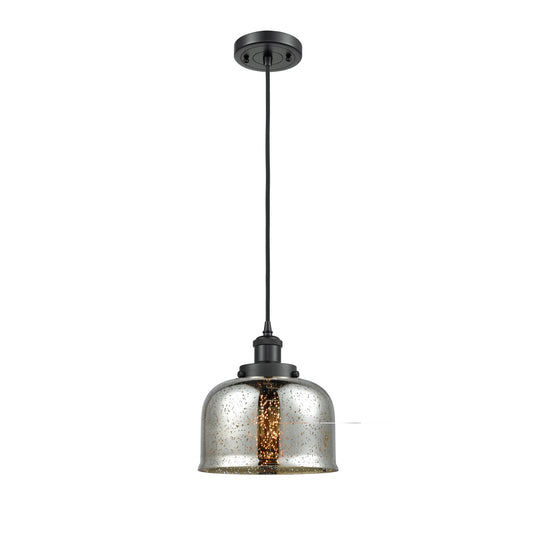 Innovations Bell 8in 1-Light Mini Pendant | Industrial Matte Black Steel and Silver Plated Mercury Glass | Kitchen Island & | Model 916-1P-BK-G78-LED