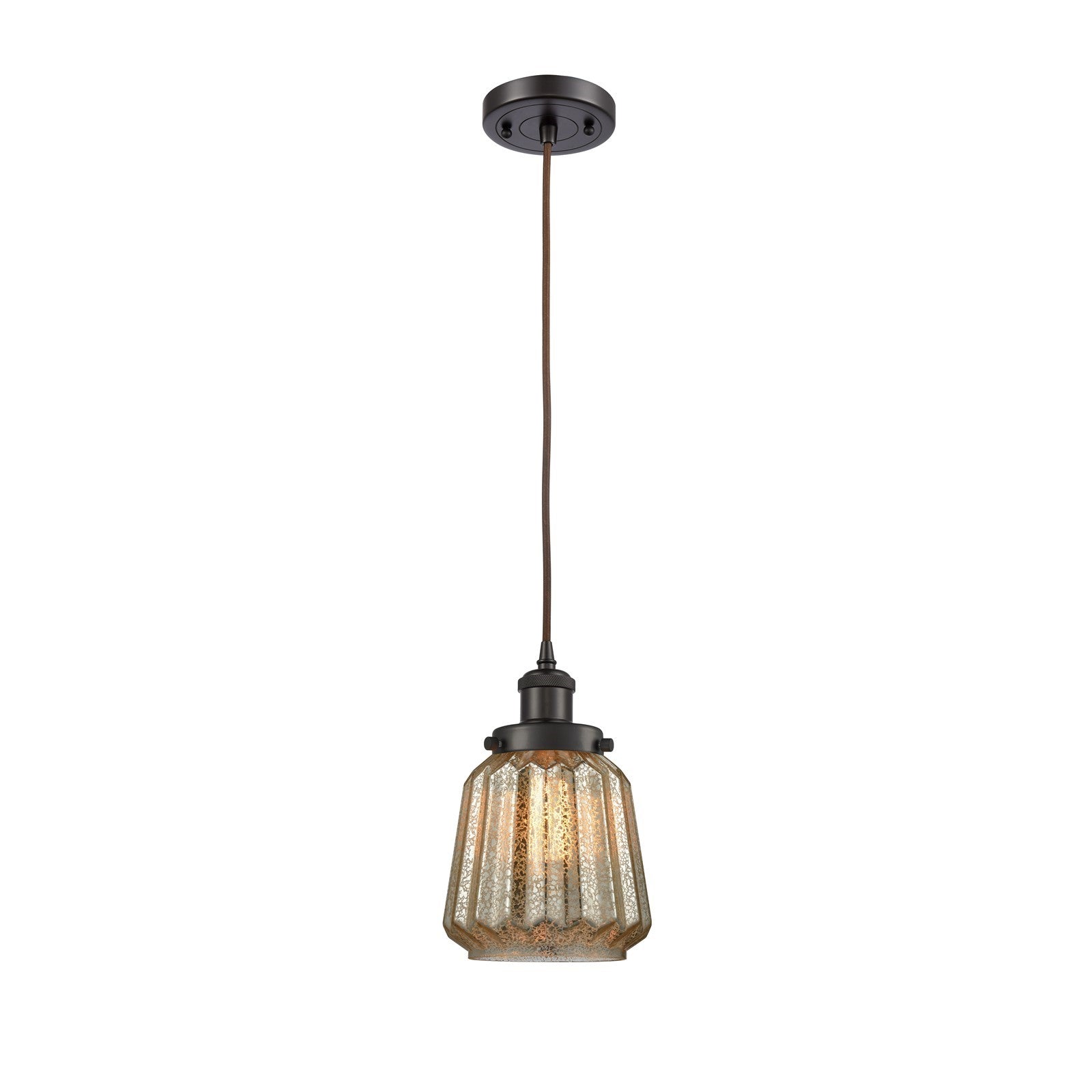 Innovations Chatham 7in 1-Light Mini Pendant | Modern Transitional Oil Rubbed Bronze Steel and Mercury Ribbed Glass | Kitchen | Model 916-1P-OB-G146