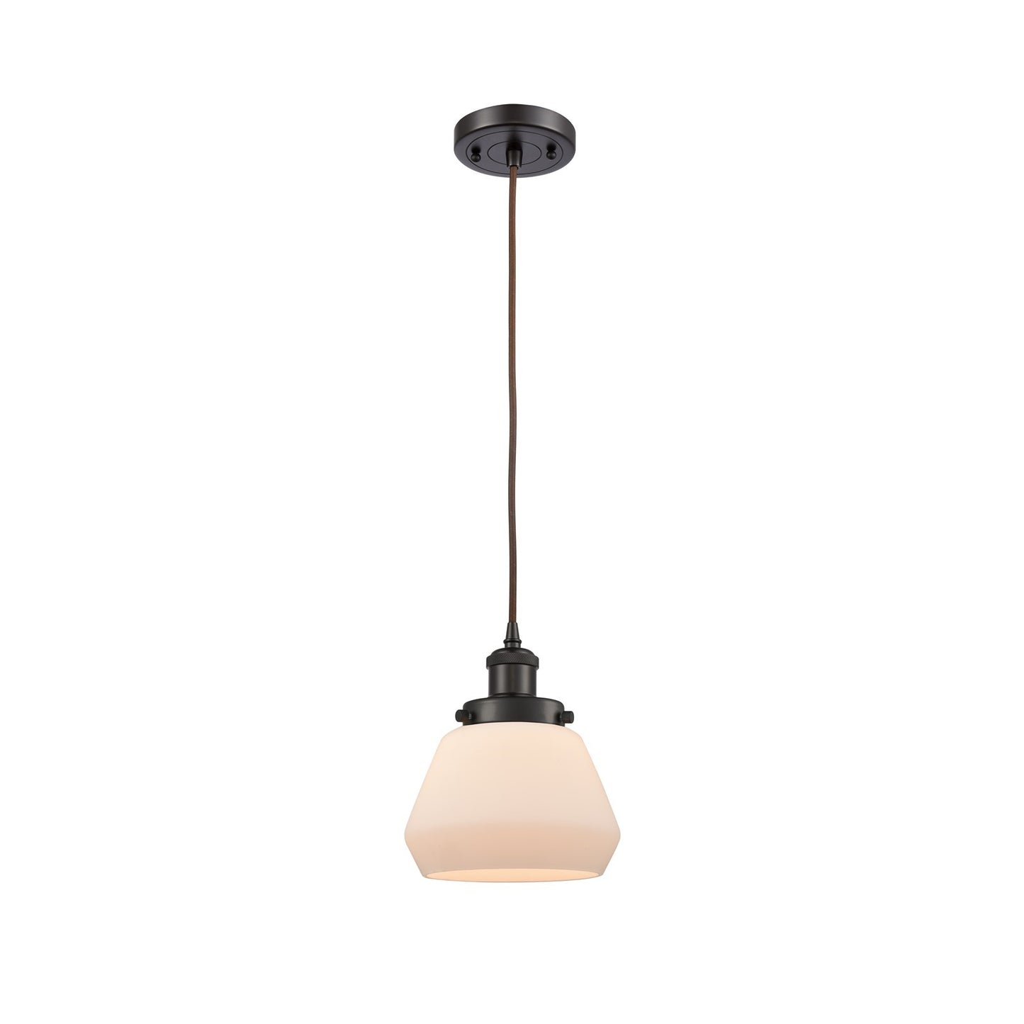 Innovations Fulton 7in 1-Light Mini Pendant | Modern Transitional Oil Rubbed Bronze Steel and Matte White Frosted Glass | Kitchen | Model 916-1P-OB-G171